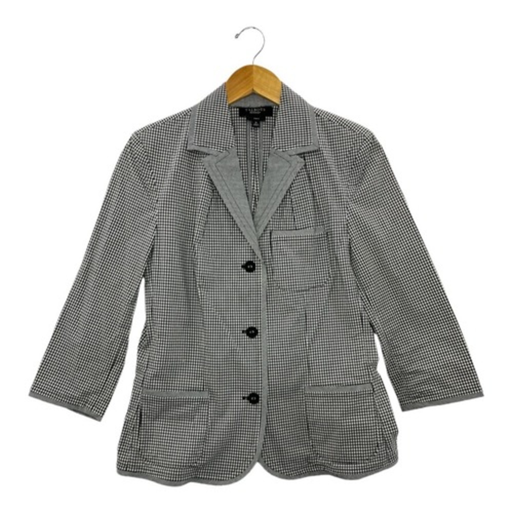 Talbots Womens Blazer Jacket Black White Gingham Plaid Button Front Stretch 12